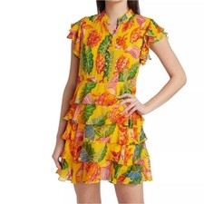 Farm Rio Anthropologie Beaks And Bananas Ruffle Mini Yellow Dress Women’s Size M