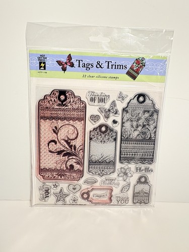 NEW Hot Off The Press Silicone Stamps Set of 22 TAGS AND TRIMS HOTP1166 - Picture 1 of 2