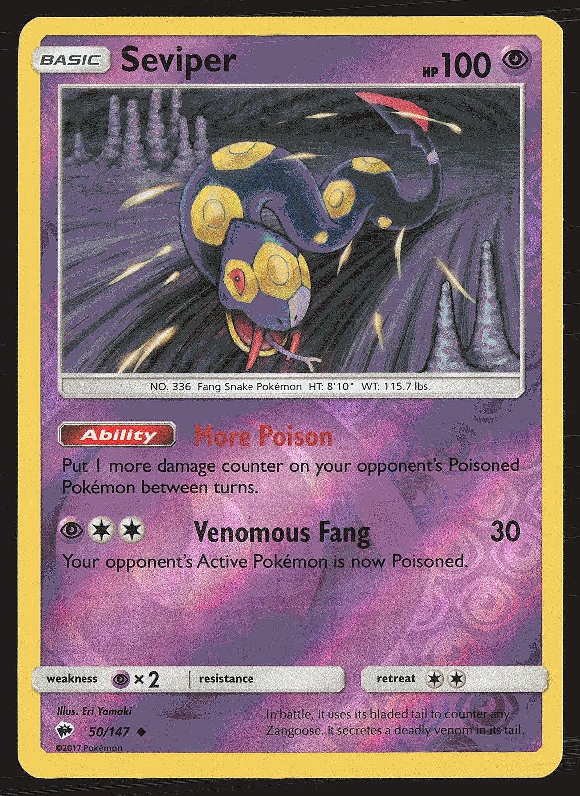 SM - Burning Shadows Seviper #50/147 Reverse Holo Pokemon Card