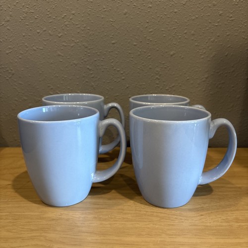 LOT OF 4 Corelle Coffee Cup Mugs Solid 4” Medium Blue STONEWARE