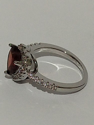 Ladies Solid Silver White Sapphire Ruby Ring - Picture 4 of 7