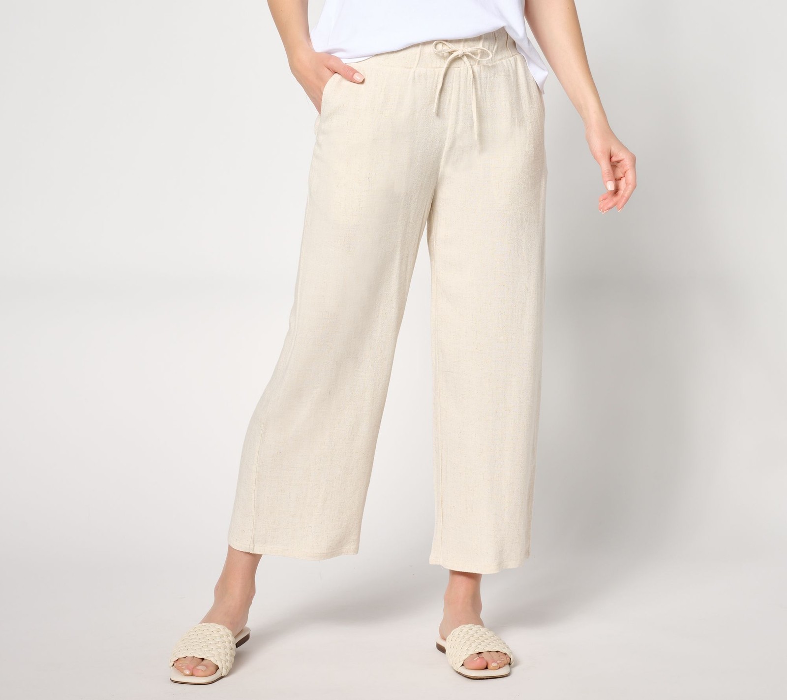 LOGO by Lori Goldstein Women's Petite Pants PXL Linens Wide Leg Brown A647949