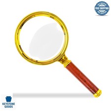 10X Handheld Magnifier with 80mm Glass Lens  Gold-Plated Frame