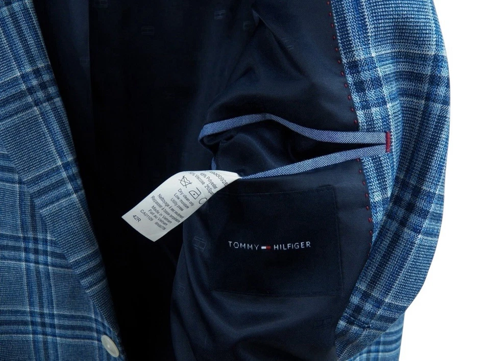 CHAQUETA BLAZER CORTA TOMMY HILFIGER NUEVA CON ETIQUETAS PARA HOMBRE 42 AZUL CUADROS POLIÉSTER VISCOSA FLEX Foto 3 de 4