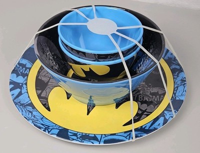 4 Piece Batman Plastic Cups Bowl Plate Set Zak Designs New Never Used Dinner