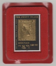 Timbre "The Penny Black" du Bhutan -  22 carats - Gold Stamp 1996