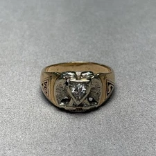 Antique 10k Yellow Gold Diamond Masonic 32nd Degree Mason Ring Size 6.75 -6.33g