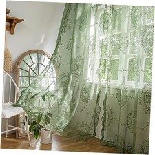 Olive Green Lace Curtains 84 Inches 57"W x 84"L Pack of 2 Olive Green Rose