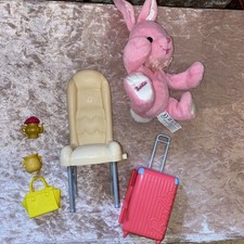BARBIE doll accessories PINK suitcase flowers chair seat RARE Mattel plush LOT