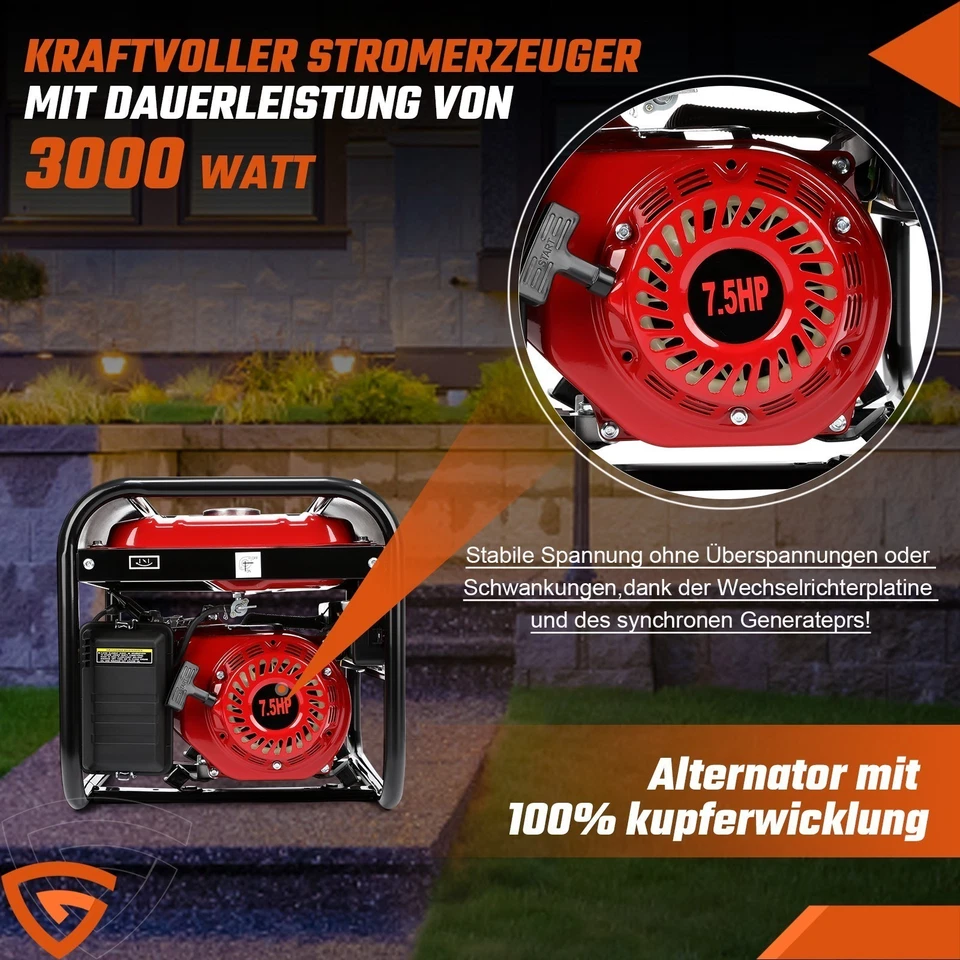 7,5PS Notstromaggregat Generator Benzin Stromerzeuger 4-Takt OHV-Motor 6500W CE - Bild 4 von 4