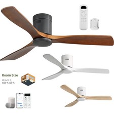 Solid Wood Remote Flush Mount Ceiling Fan Without Light fr Bedroom Patio Kitchen