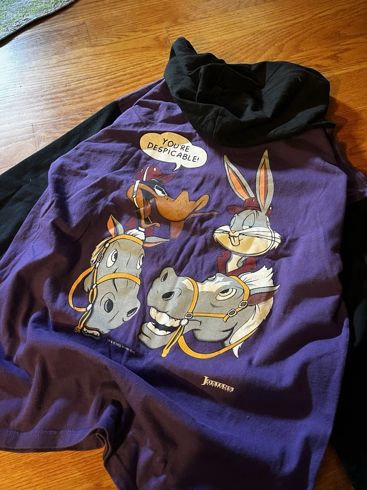 1993 EUA Made Looney Tunes Polo Club Roxo Hoodie Josten Sports - Imagem 2 de 4