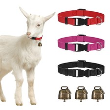 3-Pack Goat Collars with Bells, 13.8"-20.5" Polyester Black, Rose Red, Red 
