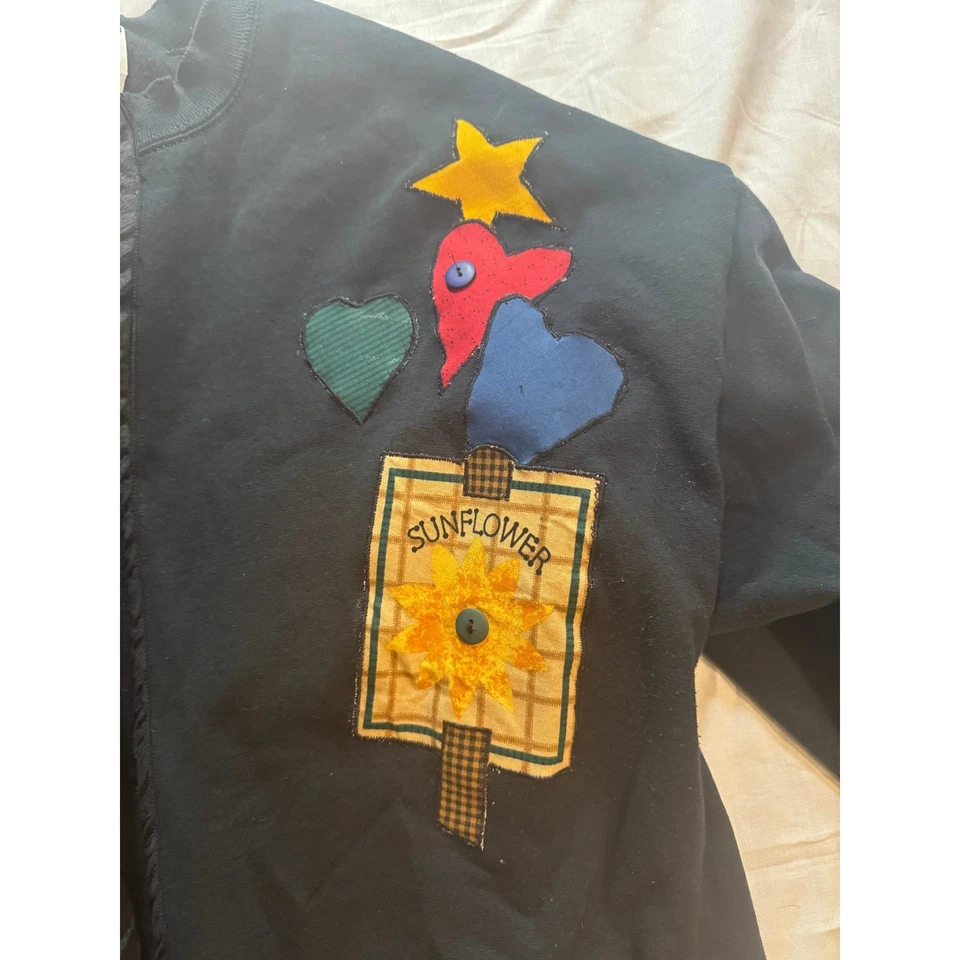 Chaqueta sudadera americana vintage hecha a mano con apliques, talla XL Foto 3 de 4