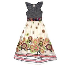 Sara Sara girl Maxi dress XL 12 14 chiffon party Easter black stripe pink flower