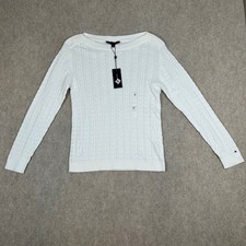 Tommy Hilfiger Sweater Womens Size M White Cable Knit Boat Neck Billie J1XS0477