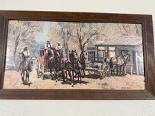 Rare 1960 Donald Teague Stagecoach Arrival General Store Framed Print No Glass