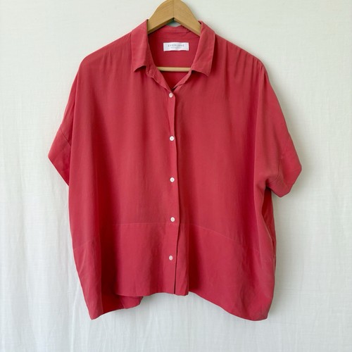 Everlane Silk Shirt Size 10 Small Coral Orange Red Oversized Boxy Button Up