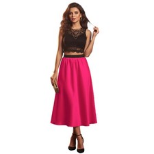 Women Casual Wear Perry Skirt Satin Plated Midi Skirt Belly Dance Party Wear S24