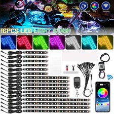 16pcs Motorcycle Rgb Led Strip Light Under Glow Neon Kit Bluetooth App Control