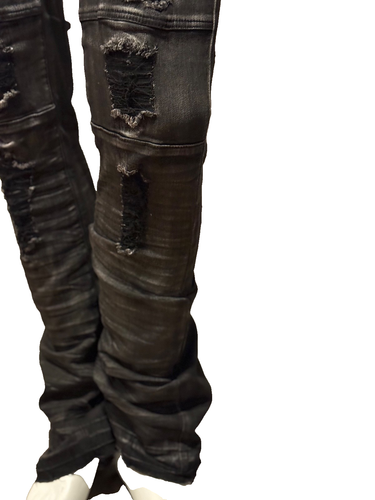 New! Argornaut Distressed Pocketed Stacked  Jeans edge BLK Washed Stacked Denim - Picture 4 of 11