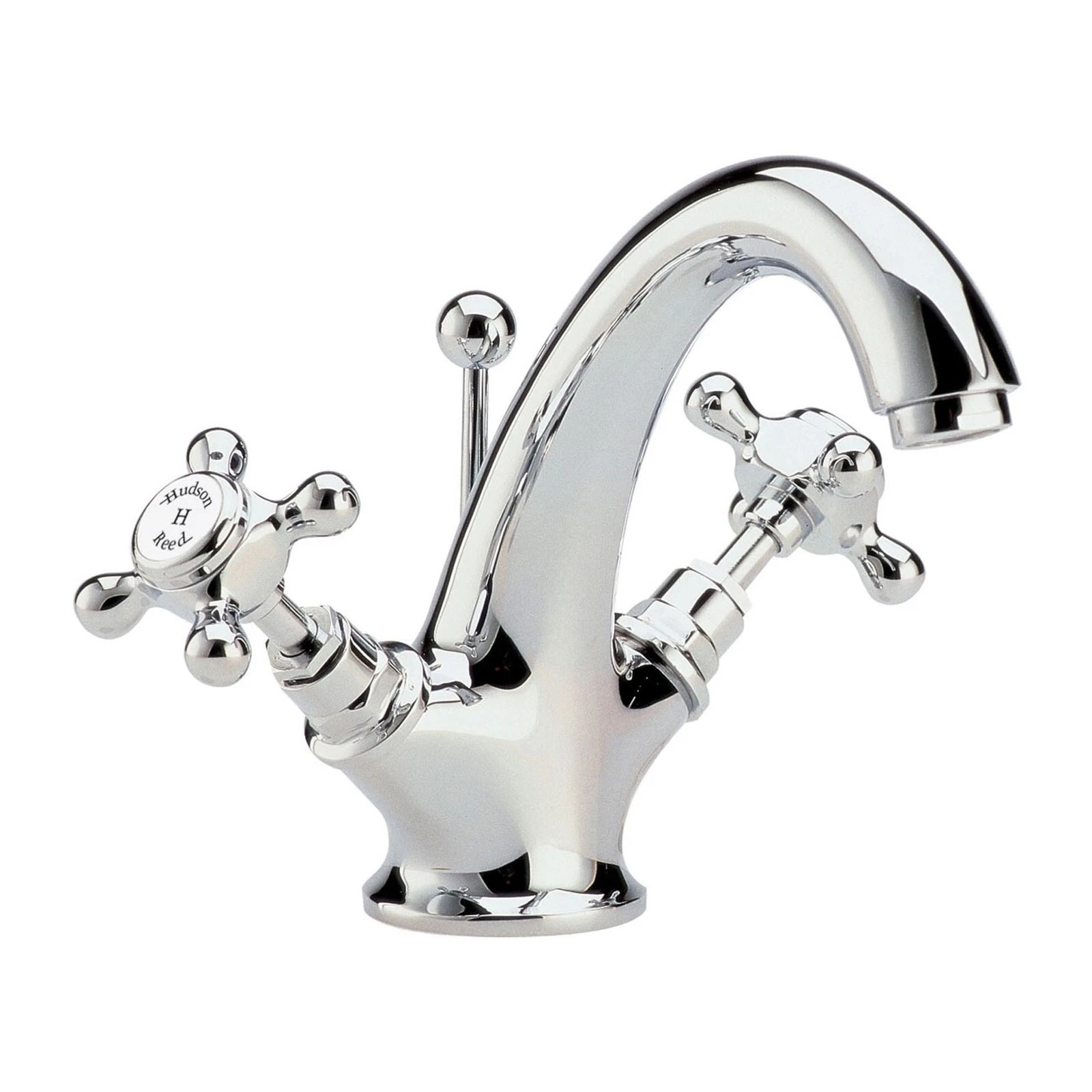 Hudson Reed Traditional Mono Basin Mixer Crosshead White Topaz & Pop-Up Waste