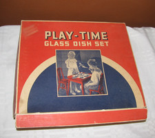 Akro Agate PLAY-TIME Glass Dish Set 234 -- Original Box -- Jadeite  White