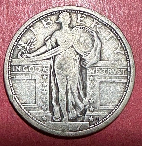 1917 Type I US Standing Liberty SILVER Quarter! "Philadelphia" Mint! VG Old Coin