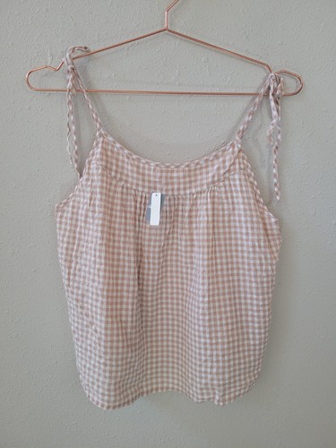 Nuevo top para dormir AERIE L blanco tostado guinga Seersucker cami para mujer - Imagen 2 de 10