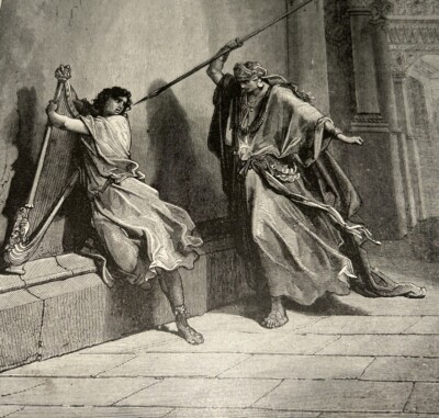 Bible Gallery Illustration SAUL AND DAVID 1880 Gustave Dore Engraving