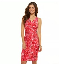 Chaps Pink Floral Drape Front Ruched Faux Wrap Dress Size Large