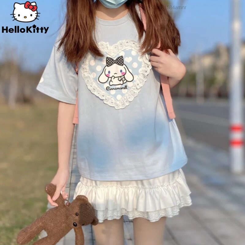 Sanrio Cinnamoroll Cute Short Sleeve T-shirts Y2k Tops Women Summer Heart  Design | eBay