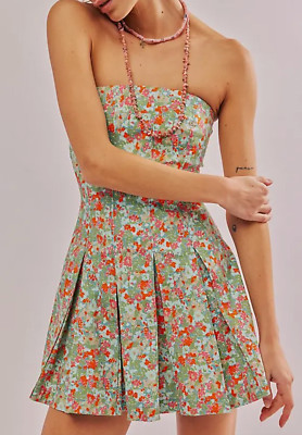 NEW FREE PEOPLE SPRING COMBO FLORAL MADE ME SMILE STRAPLESS MINI DRESS SZ XL