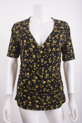 Boden Womens Short Sleeve Wrap Top UK 22 US 20 22 plus Black Yellow Floral NWT