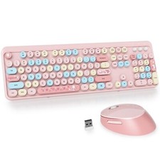 GTSP Typewriter Pink Keyboard and Mouse Wireless Full-Size Colorful Cute Offi...