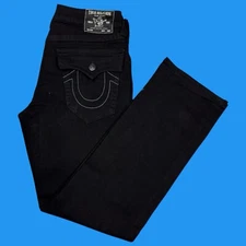 True Religion Jeans Mens size 32x32 Ricky Flap SN Relaxed Straight Black Denim