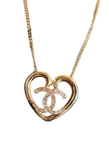 Chanel 23C Heart Gold Necklace with Crystals