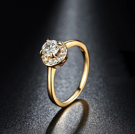 Luxus Ring Zirkonia Ehering Verlobungsring 18K Rolled Gold vergoldet Gr 16(51)