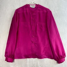 Carlisle Silk Blouse Top Long Sleeve Button Front Pockets Magenta Size 10-flaw