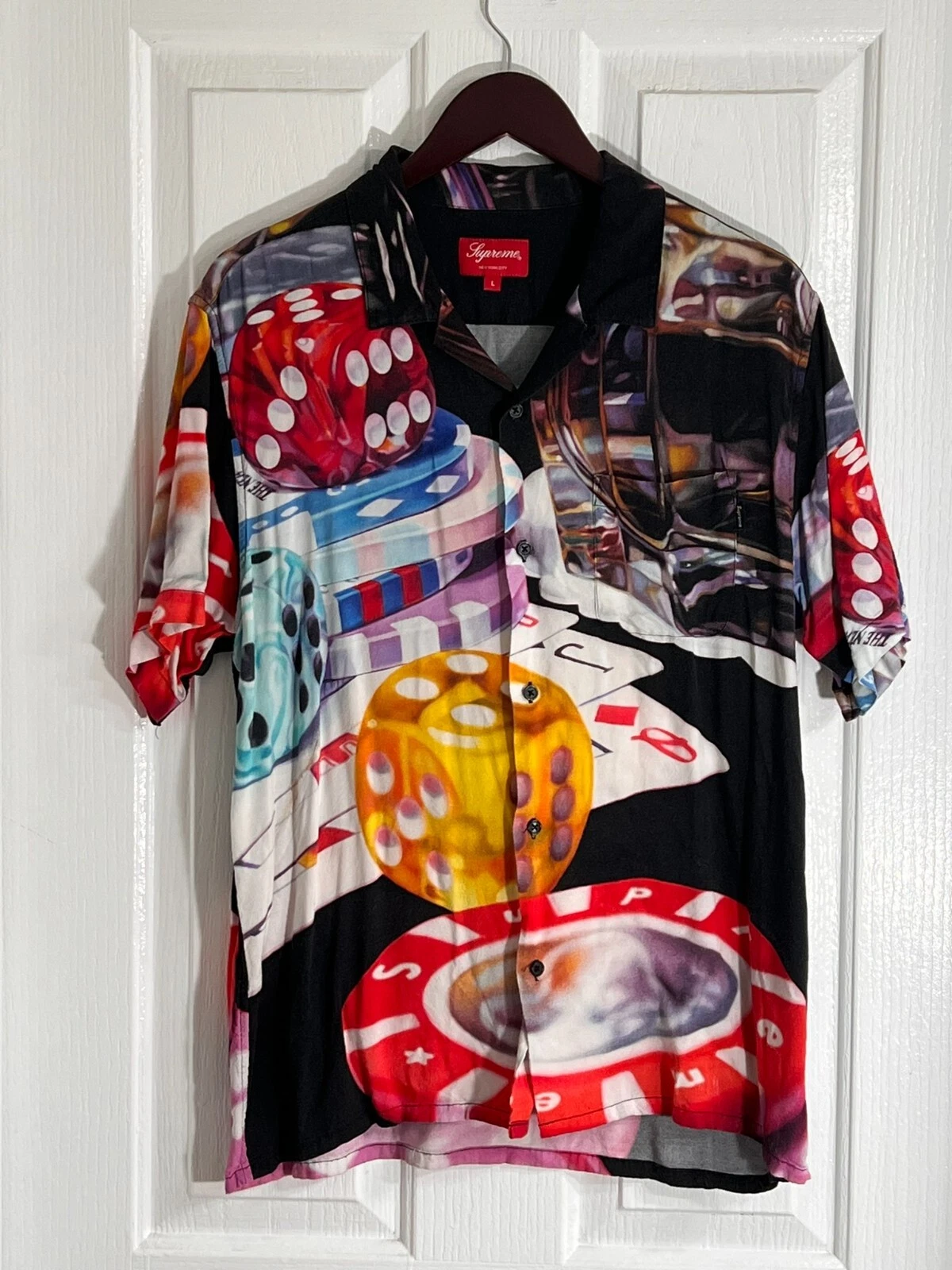 Supreme Casino Rayon Chemise Manches Courtes Graphiques Dés Noir Large L FW18