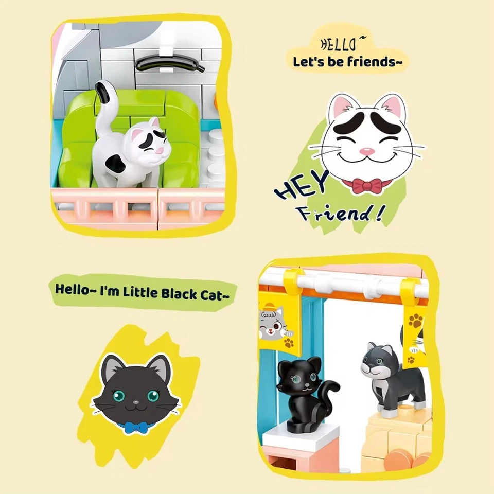 Sluban 521PCS Cute Cat Home Building Blocks Slide Cherry Tree Building Bricks - Image 3 of 4