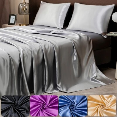 Satin Sheet and Pillowcase Set Luxurious Bedding Ensemble with A Silky Sheen