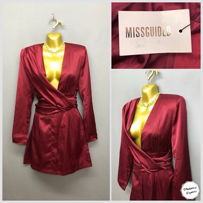 NEW Missguided Wine Red Drape Front Satin Dress UK 10 EUR 38 | eBay UK