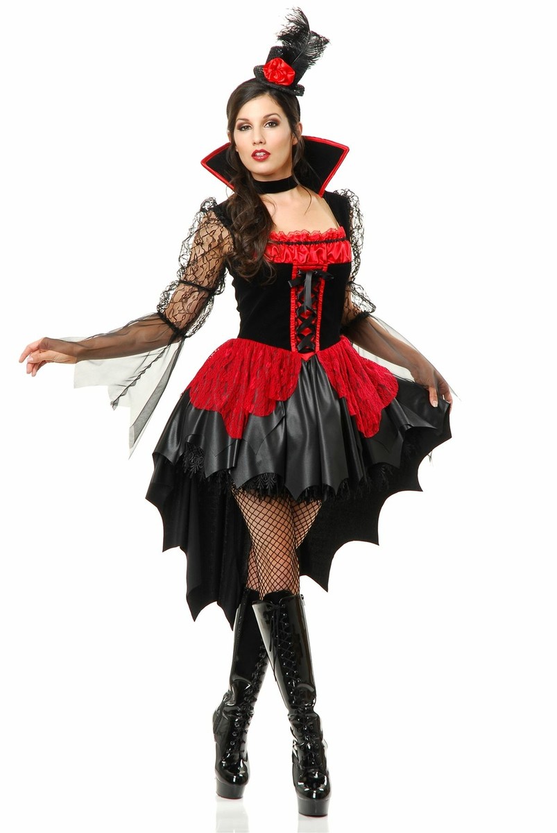 women's red and black sexy dress for a vampire coronation UNDERWRAPS gothic fancy dress Lace Vampire Dress Gothic Victorian