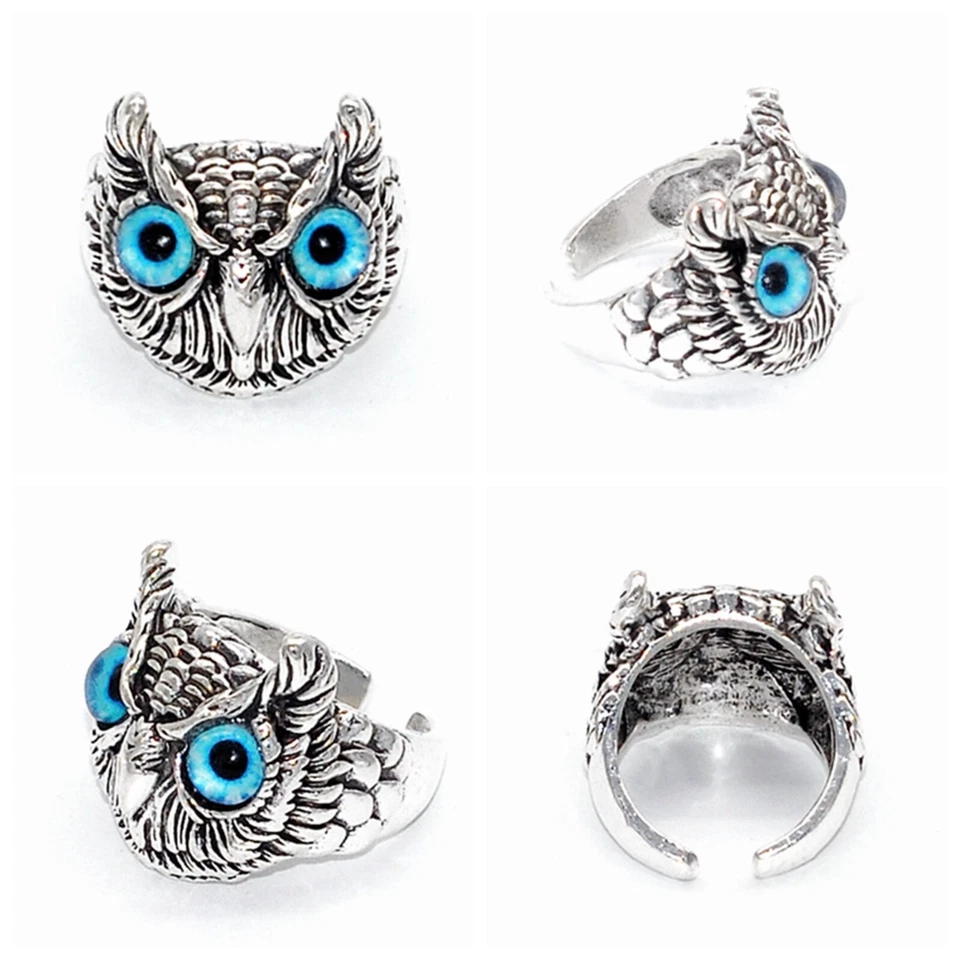 Lote a granel 30 coloridos ojos búho anillos abiertos vintage mujeres hombres dijes de plata antiguos Foto 2 de 4