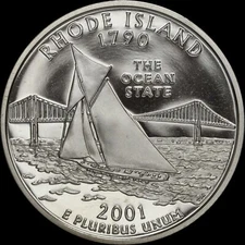 2001 S Rhode Island State Quarter Gem PROOF Deep Cameo CN-Clad Coin