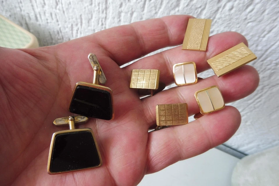 7 Pares Bonitos, Viejos Gemelos, Baño De Oro, Perla, Ónix - Imagen 4 de 4