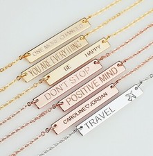 Personalized Engraved Bar Name necklace 18K Gold Plt women fashion gifts, Trendy