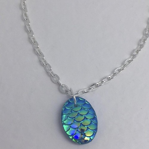 Mermaid Egg / Dragon Egg Scales Silver Plt Charm pendant necklace 18 inches long - Picture 3 of 46