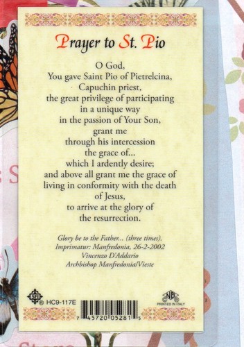Saint Pio of Pietrelcina with Prayer to St. Pio - Laminated Holy Card-117E - Picture 3 of 3